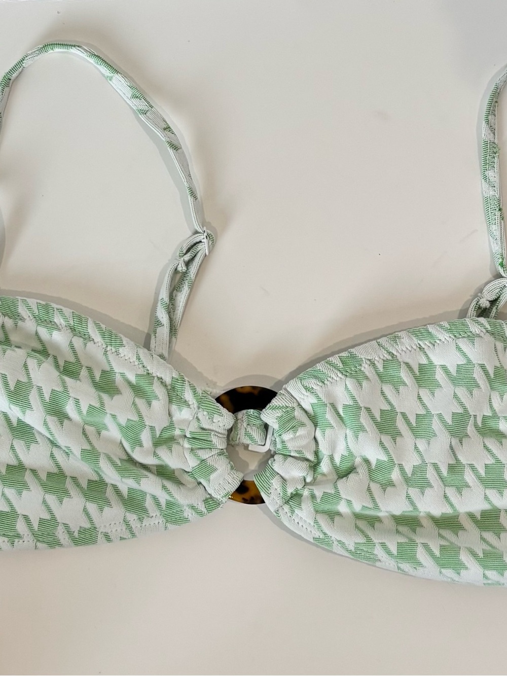 Green Houndstooth Ring-Front Bikini Top - Women Swim